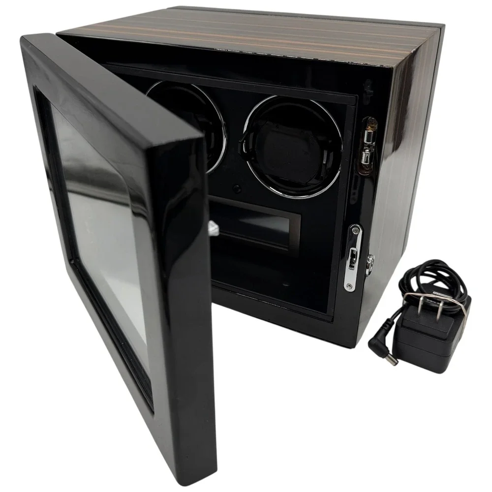 Dual‎ Automatic Watch Winder Box Wood Grain Digital LCD Touch Control Working